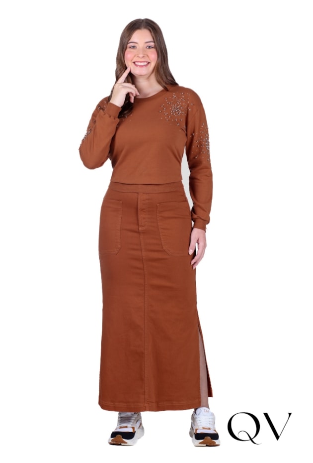 BLUSA EM MOLECOTTON E RIBANA CARAMELO - HAPUK