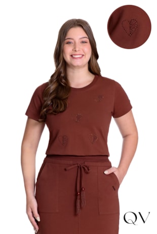 BLUSA EM MOLETINHO TERMOCOLANTE BORDADO MANUAL MARROM - HAPUK