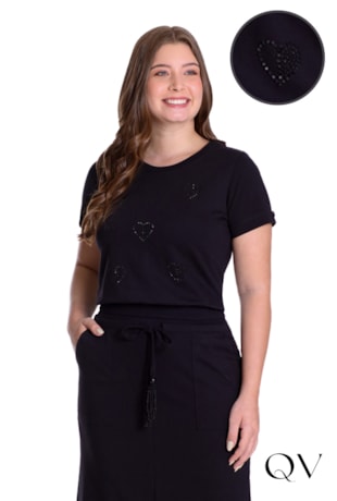 BLUSA EM MOLETINHO TERMOCOLANTE BORDADO MANUAL PRETO - HAPUK