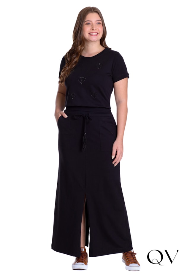 BLUSA EM MOLETINHO TERMOCOLANTE BORDADO MANUAL PRETO - HAPUK