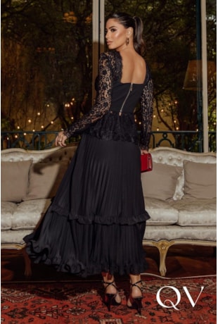 BLUSA EM RENDA E CHIFFON COM LAÇO PRETO - LUZIA FAZZOLLI
