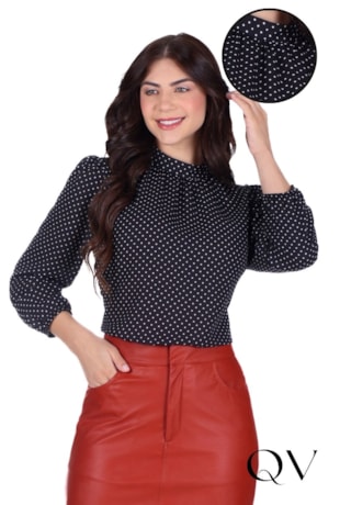 BLUSA EM TECIDO PLANO COM ESTAMPA EM POÁ PRETO - HAPUK