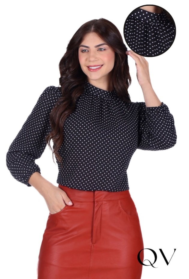 BLUSA EM TECIDO PLANO COM ESTAMPA EM POÁ PRETO - HAPUK