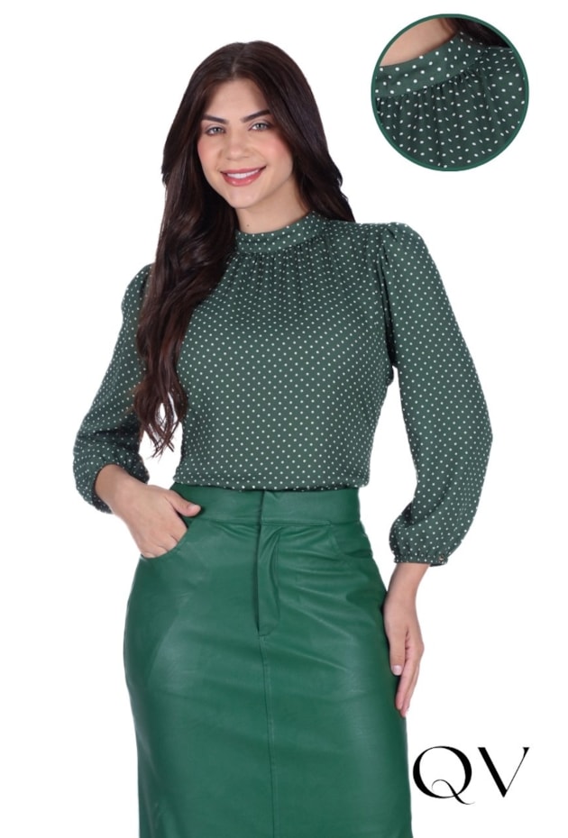 BLUSA EM TECIDO PLANO COM ESTAMPA EM POÁ VERDE - HAPUK