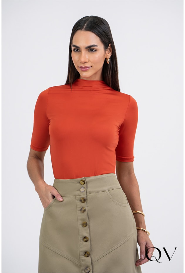 BLUSA EM TECIDO PLANO GOLA ALTA VERMELHO - VIA TOLENTINO