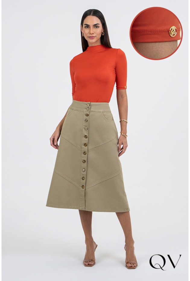 BLUSA EM TECIDO PLANO GOLA ALTA VERMELHO - VIA TOLENTINO