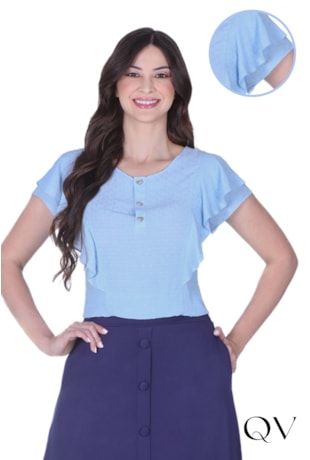 BLUSA EM TECIDO PLANO TEXTURIZADO AZUL - HAPUK