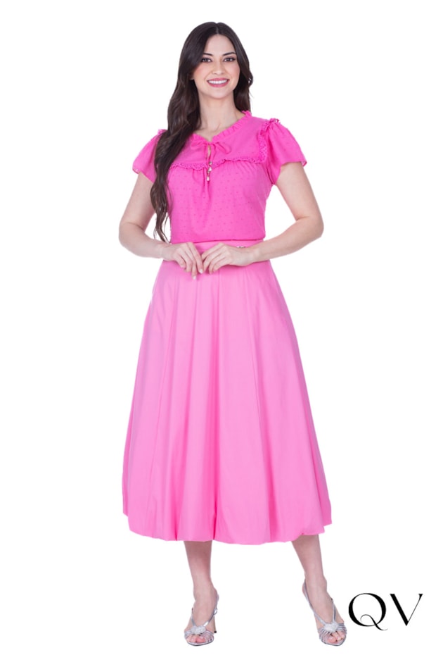 BLUSA EM TECIDO PLANO TEXTURIZADO E GUIPIR ROSA - HAPUK BLUSA EM TECIDO PLANO TEXTURIZADO E GUIPIR ROSA - HAPUK