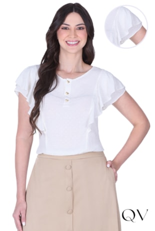 BLUSA EM TECIDO PLANO TEXTURIZADO OFF WHITE - HAPUK