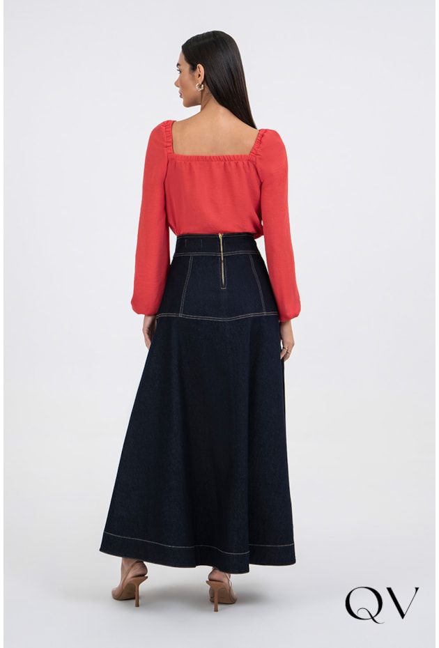 BLUSA EM TECIDO PLANO VERMELHO CEREJA - VIA TOLENTINO BLUSA EM TECIDO PLANO VERMELHO CEREJA - VIA TOLENTINO