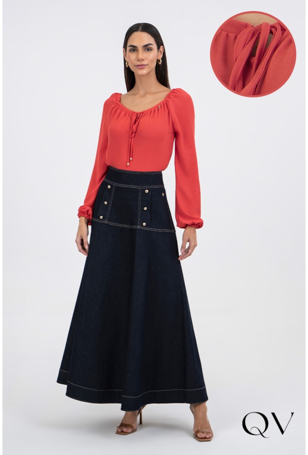 BLUSA EM TECIDO PLANO VERMELHO CEREJA - VIA TOLENTINO BLUSA EM TECIDO PLANO VERMELHO CEREJA - VIA TOLENTINO