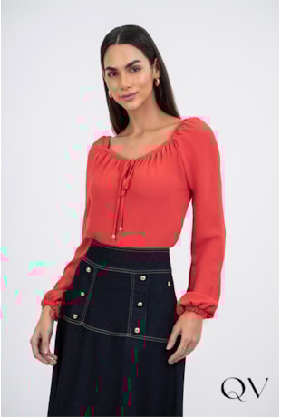 BLUSA EM TECIDO PLANO VERMELHO CEREJA - VIA TOLENTINO
