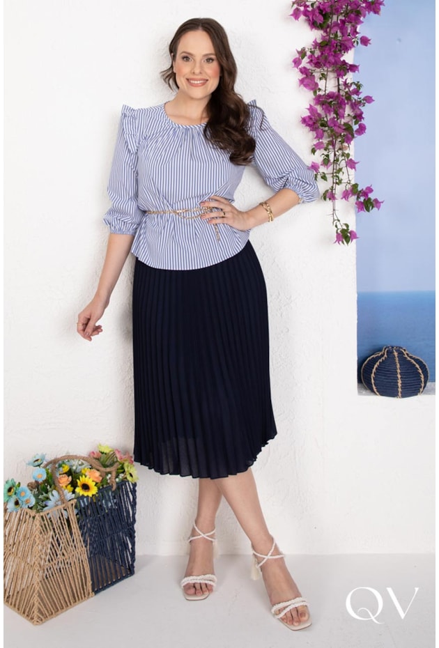 BLUSA EM TRICOLINE LISTRADO COM TRANSPASSE BRANCO - LEKAZIS BLUSA EM TRICOLINE LISTRADO COM TRANSPASSE BRANCO - LEKAZIS