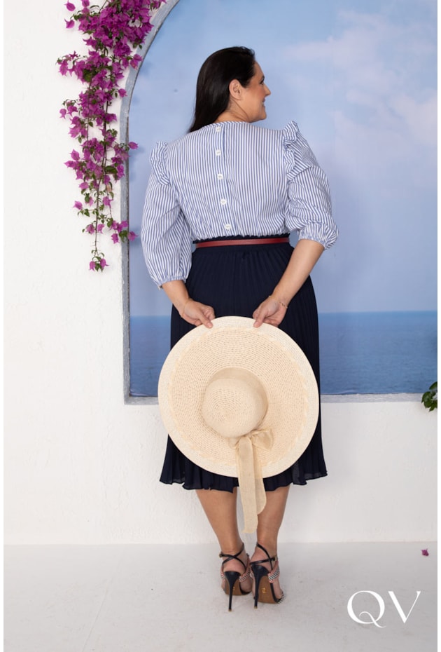 BLUSA EM TRICOLINE LISTRADO COM TRANSPASSE BRANCO - LEKAZIS BLUSA EM TRICOLINE LISTRADO COM TRANSPASSE BRANCO - LEKAZIS