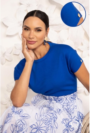 BLUSA EM TRICOT CLÁSSICA AZUL - LEKAZIS