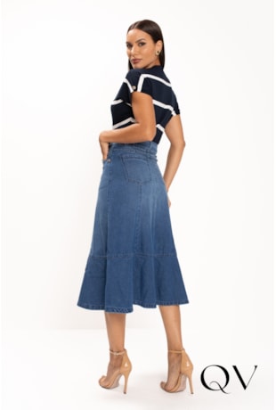 BLUSA EM TRICOT COM LISTRAS BRANCAS AZUL MARINHO - LEKAZIS