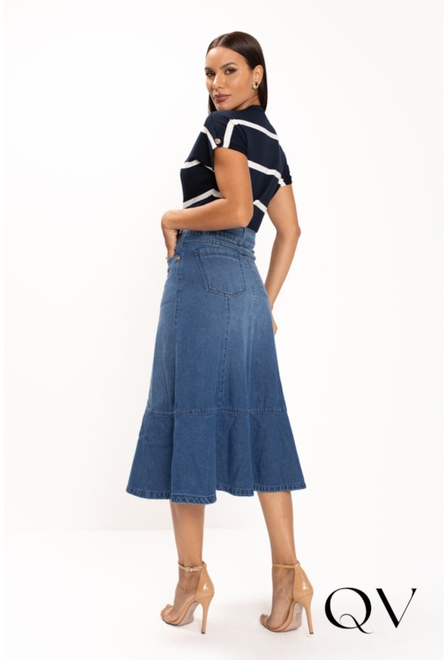 BLUSA EM TRICOT COM LISTRAS BRANCAS AZUL MARINHO - LEKAZIS