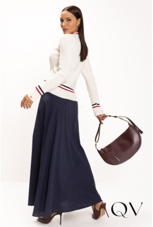 BLUSA EM TRICOT COM LISTRAS VERMELHO E AZUL MARINHO OFF WHITE - LEKAZIS