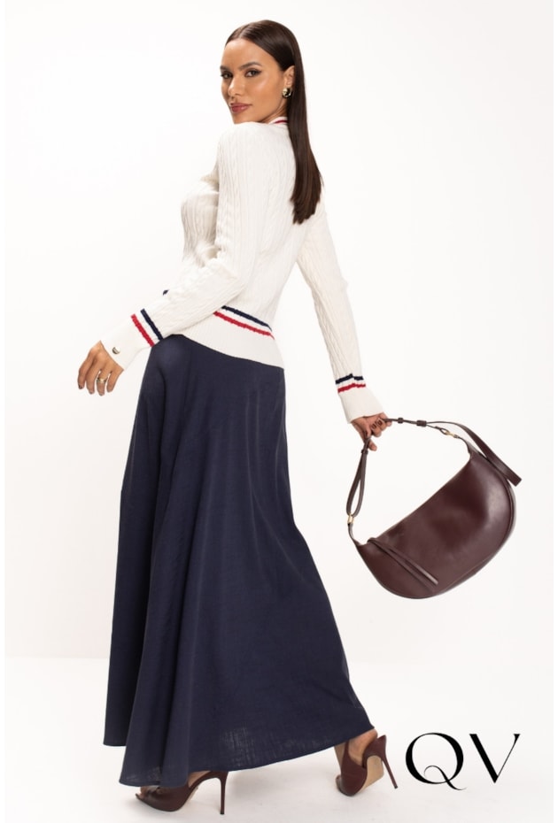 BLUSA EM TRICOT COM LISTRAS VERMELHO E AZUL MARINHO OFF WHITE - LEKAZIS