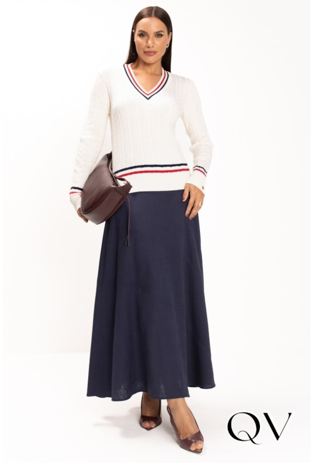 BLUSA EM TRICOT COM LISTRAS VERMELHO E AZUL MARINHO OFF WHITE - LEKAZIS
