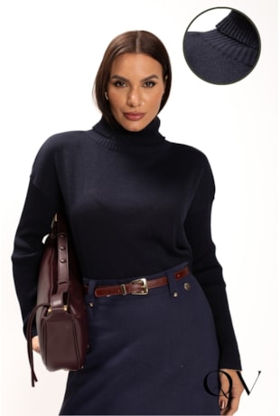 BLUSA EM TRICOT GOLA ALTA AMPLA MARINHO - LEKAZIS