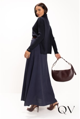 BLUSA EM TRICOT GOLA ALTA AMPLA MARINHO - LEKAZIS