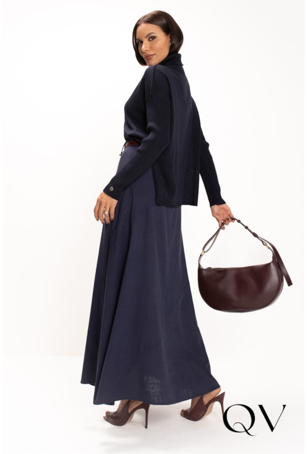 BLUSA EM TRICOT GOLA ALTA AMPLA MARINHO - LEKAZIS