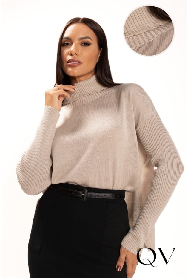 BLUSA EM TRICOT GOLA ALTA AMPLA NUDE - LEKAZIS