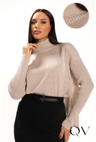 BLUSA EM TRICOT GOLA ALTA AMPLA NUDE - LEKAZIS BLUSA EM TRICOT GOLA ALTA AMPLA NUDE - LEKAZIS