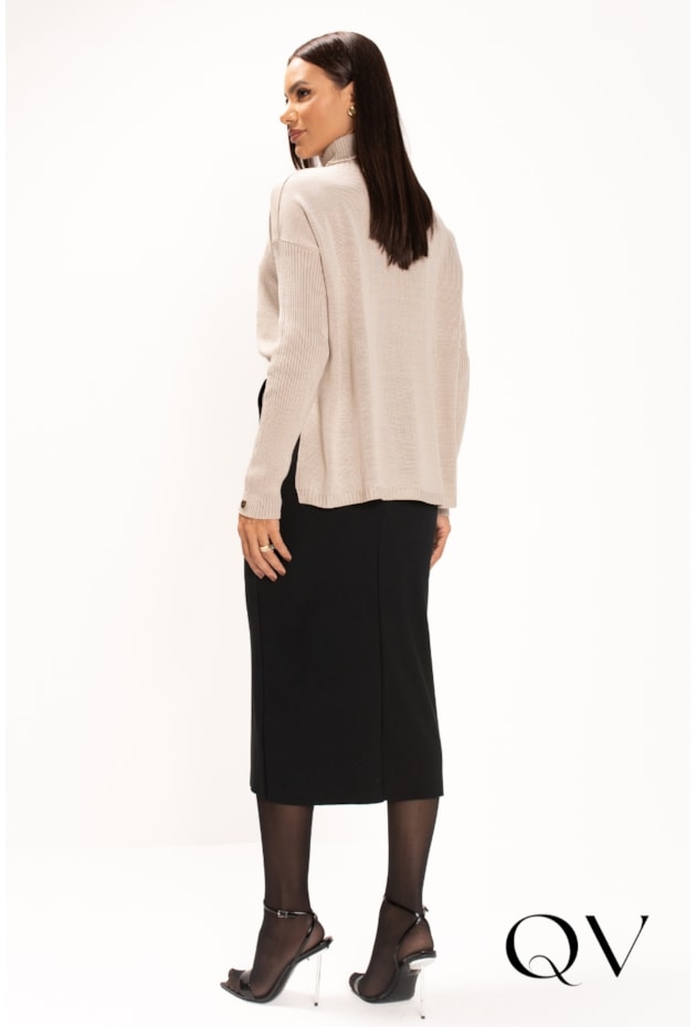 BLUSA EM TRICOT GOLA ALTA AMPLA NUDE - LEKAZIS