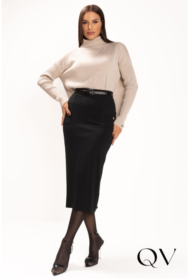 BLUSA EM TRICOT GOLA ALTA AMPLA NUDE - LEKAZIS