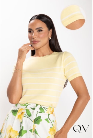 BLUSA EM TRICOT LISTRADO AMARELO - LEKAZIS