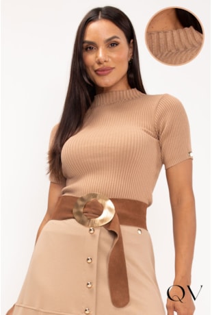 BLUSA EM TRICOT MEIA GOLA BEGE - LEKAZIS