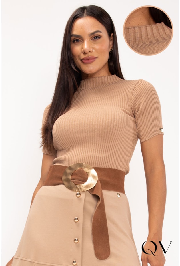 BLUSA EM TRICOT MEIA GOLA BEGE - LEKAZIS
