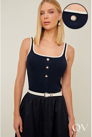 BLUSA EM TRICOT PREMIUM BOTÕES MARINHO - LINDA DE MORRER BLUSA EM TRICOT PREMIUM BOTÕES MARINHO - LINDA DE MORRER