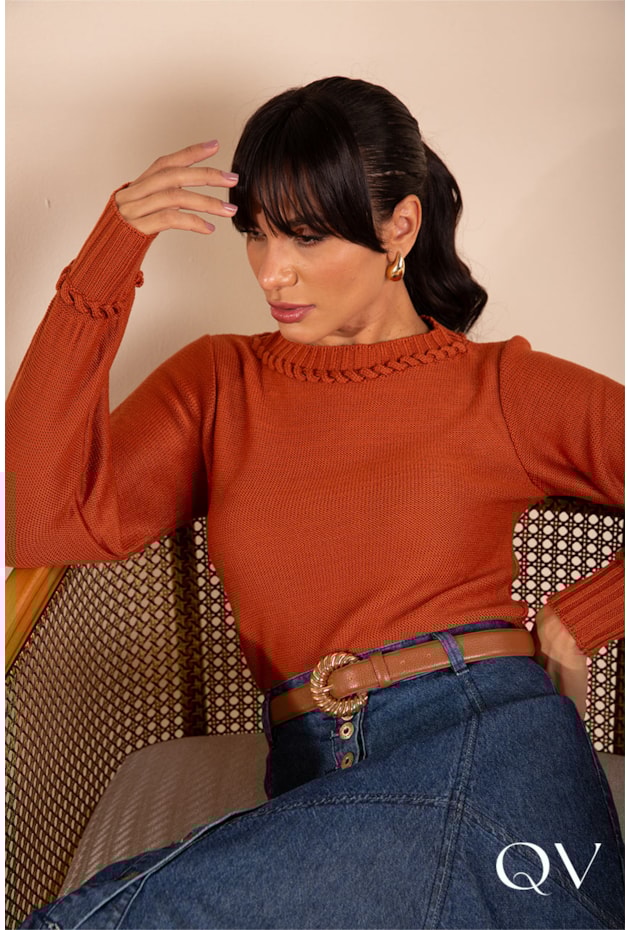 BLUSA EM TRICOT TRANÇADO CARAMELO - LEKAZIS BLUSA EM TRICOT TRANÇADO CARAMELO - LEKAZIS