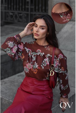 BLUSA EM TULE ESTAMPADO MARROM - LUZIA FAZZOLLI BLUSA EM TULE ESTAMPADO MARROM - LUZIA FAZZOLLI