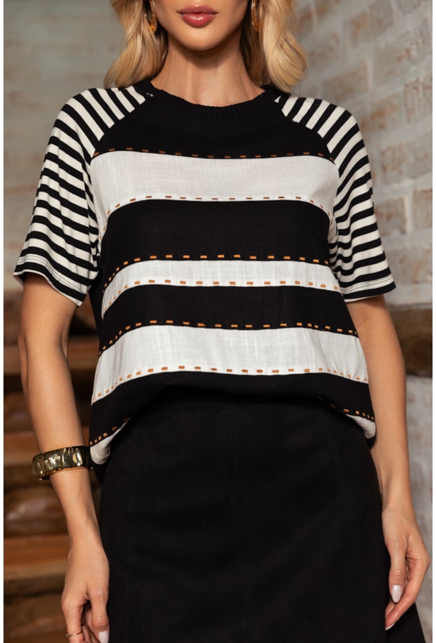 BLUSA EM VISCOLINHO BICOLOR PRETO - ARTSY