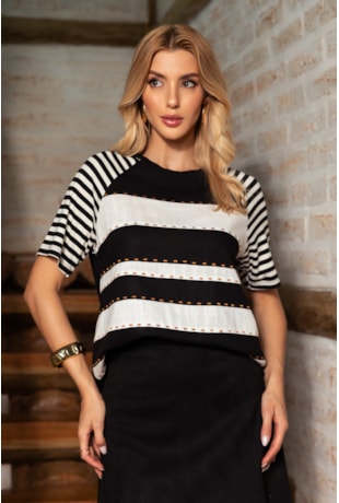 BLUSA EM VISCOLINHO BICOLOR PRETO - ARTSY