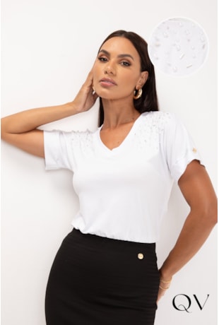 BLUSA EM VISCOLYCRA BORDADO BRANCO - LEKAZIS BLUSA EM VISCOLYCRA BORDADO BRANCO - LEKAZIS