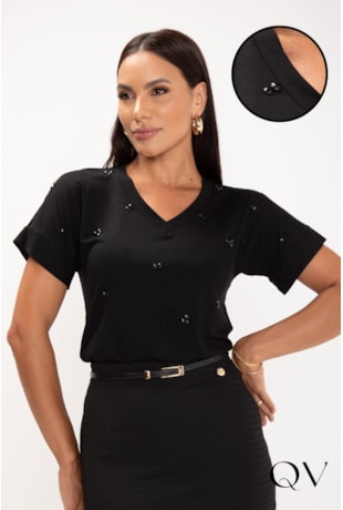 BLUSA EM VISCOLYCRA BORDADO PRETO - LEKAZIS