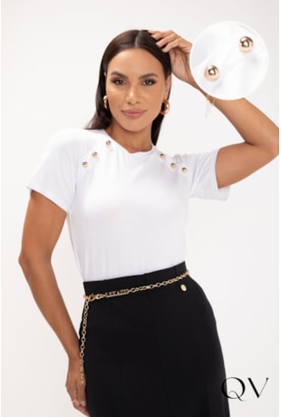 BLUSA EM VISCOLYCRA COM BOTÕES FRONTAIS BRANCO - LEKAZIS