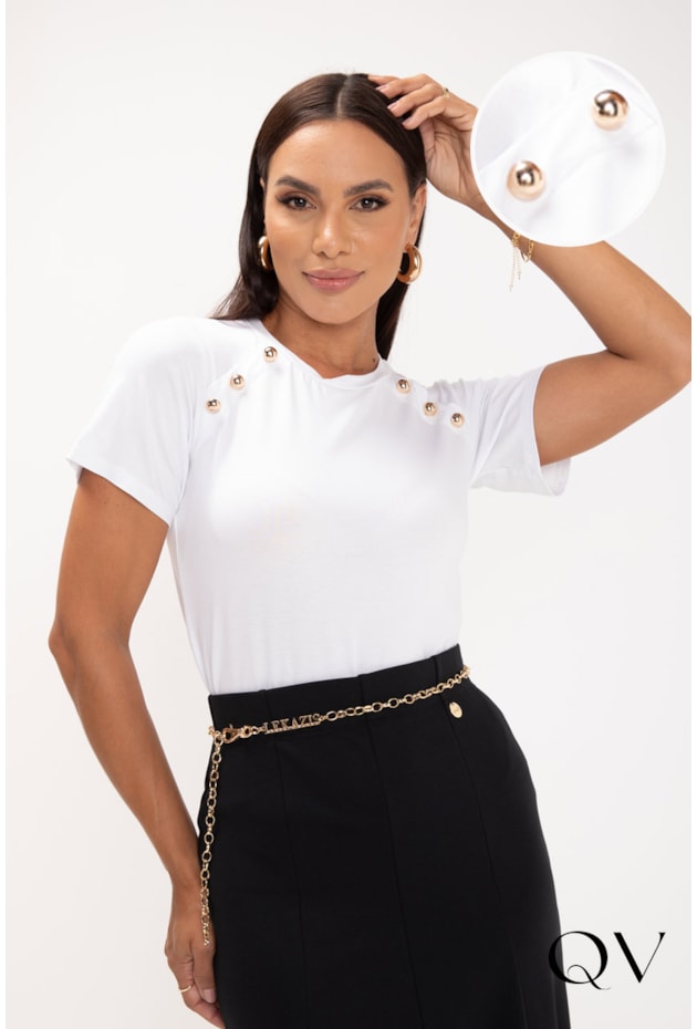 BLUSA EM VISCOLYCRA COM BOTÕES FRONTAIS BRANCO - LEKAZIS