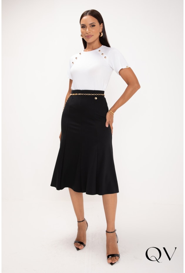 BLUSA EM VISCOLYCRA COM BOTÕES FRONTAIS BRANCO - LEKAZIS
