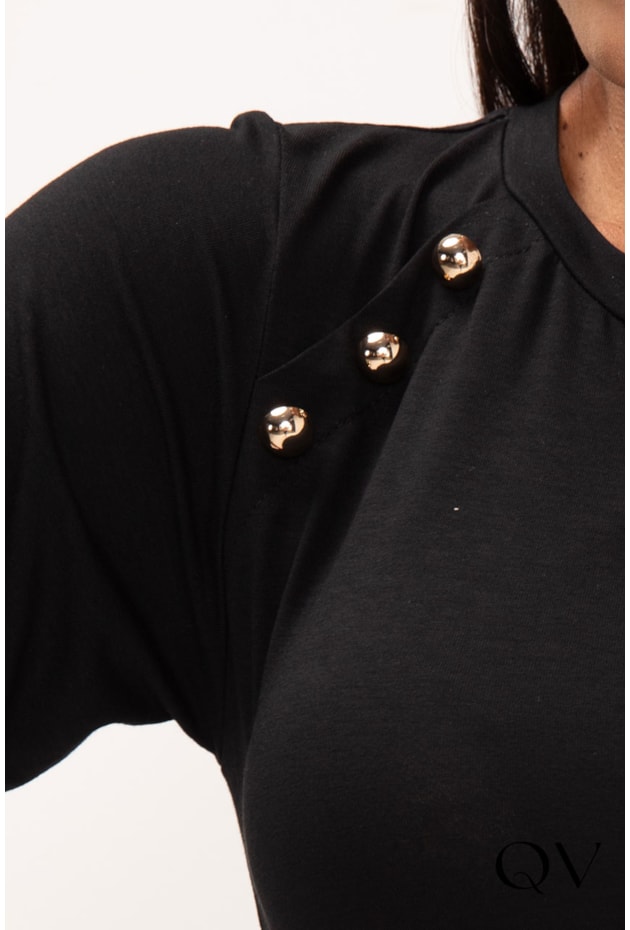 BLUSA EM VISCOLYCRA COM BOTÕES FRONTAIS PRETO - LEKAZIS