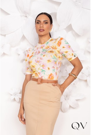 BLUSA EM VISCOLYCRA FLORAL - LEKAZIS