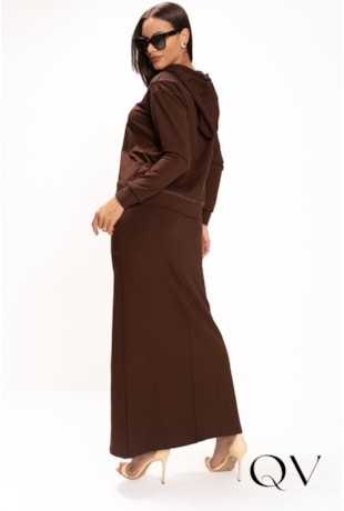 BLUSA EM VISCOSE MOLETOM COM CAPUZ MARROM - LEKAZIS