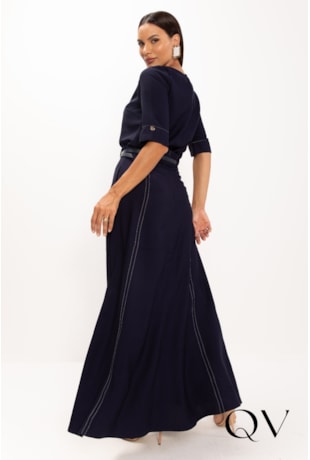 BLUSA EM VISCOSE PESPONTADA AZUL MARINHO - LEKAZIS