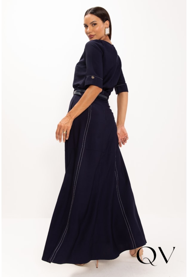 BLUSA EM VISCOSE PESPONTADA AZUL MARINHO - LEKAZIS