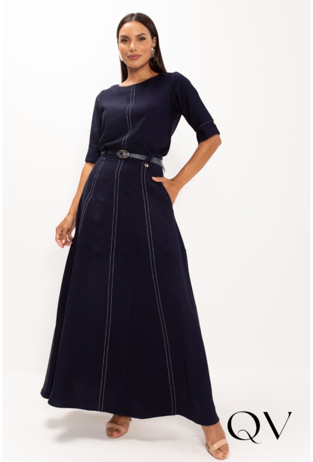 BLUSA EM VISCOSE PESPONTADA AZUL MARINHO - LEKAZIS